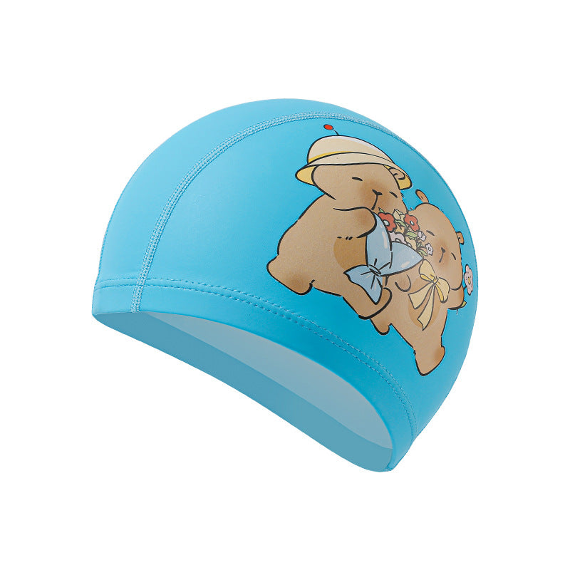 Cute Cartoon Letter Pu Leather Swimming Cap Swimming Accessories 1 Piece