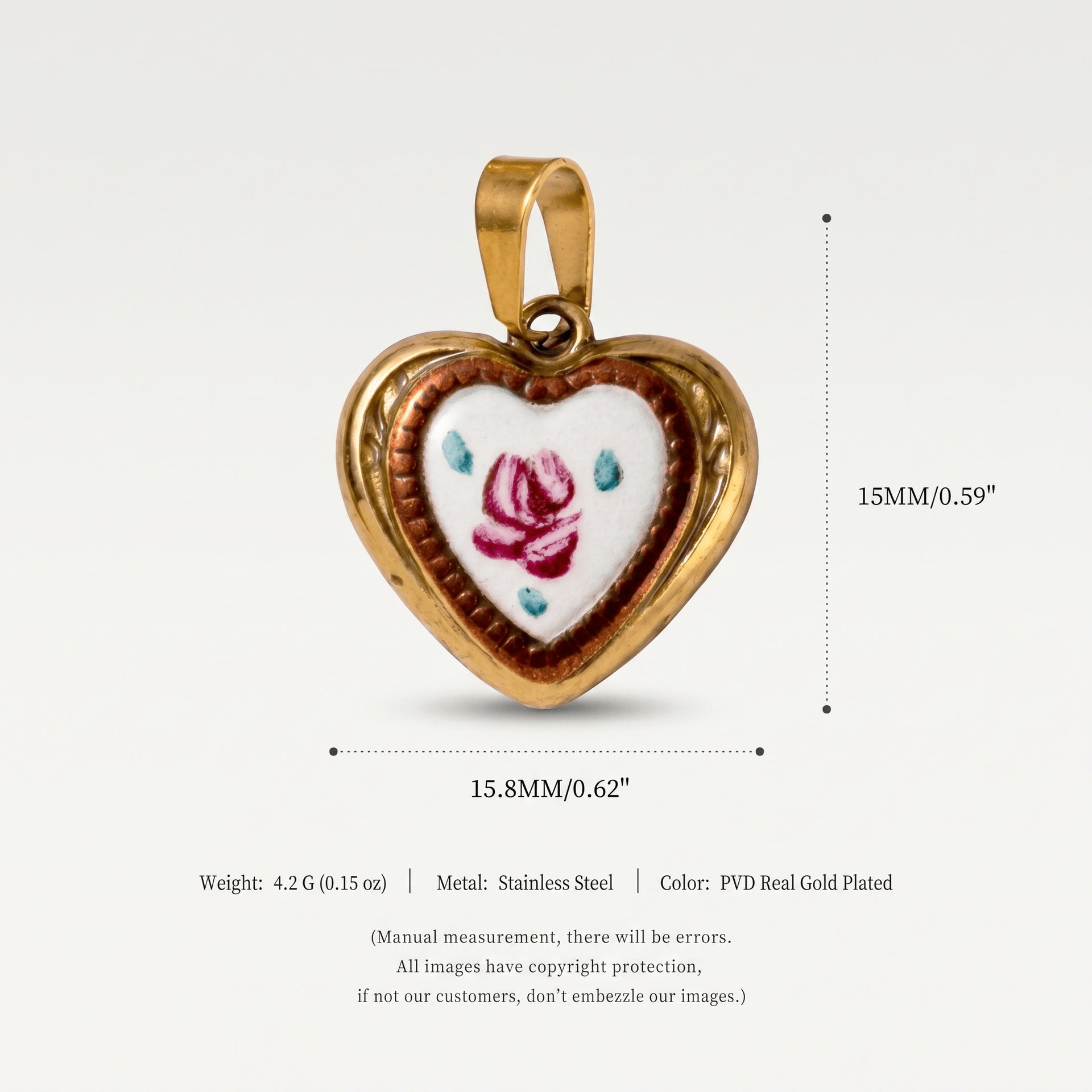 Heart Shape Cartoon Style Pendant In Metal With Zircon Inlay, PVD Coated And 18K Real Gold Plated Finish