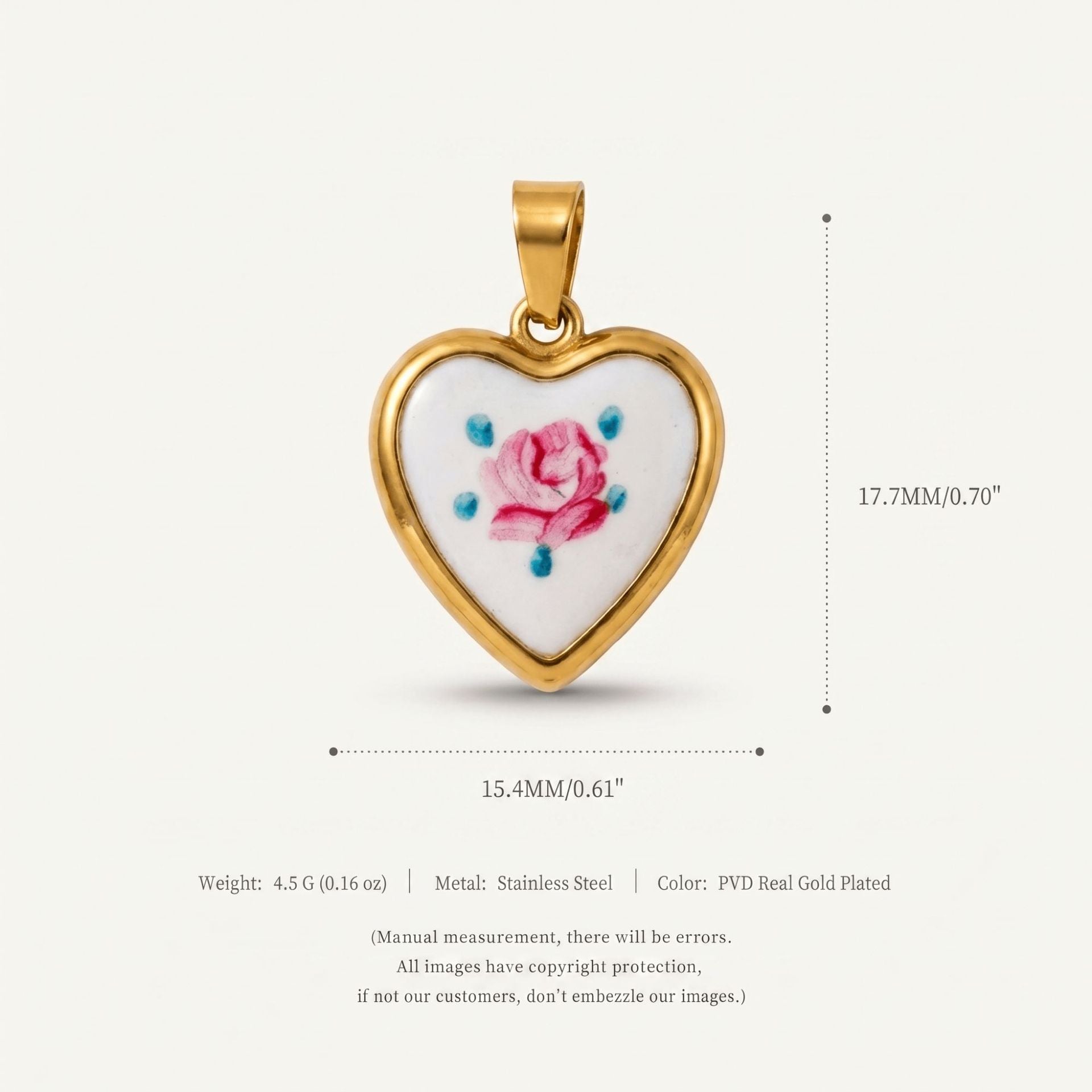Heart Shape Cartoon Style Pendant In Metal With Zircon Inlay, PVD Coated And 18K Real Gold Plated Finish