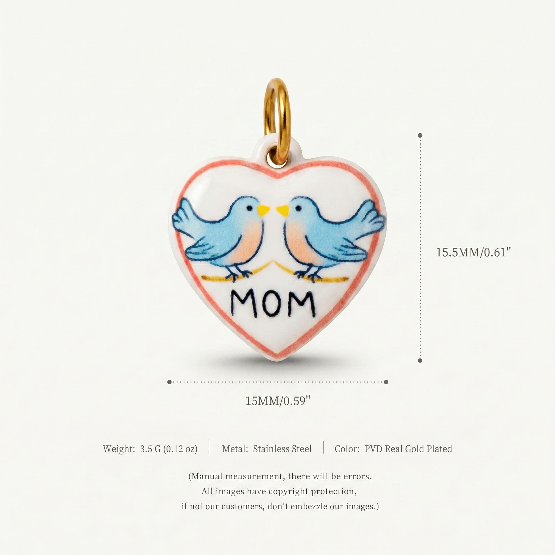Heart Shape Cartoon Style Pendant In Metal With Zircon Inlay, PVD Coated And 18K Real Gold Plated Finish