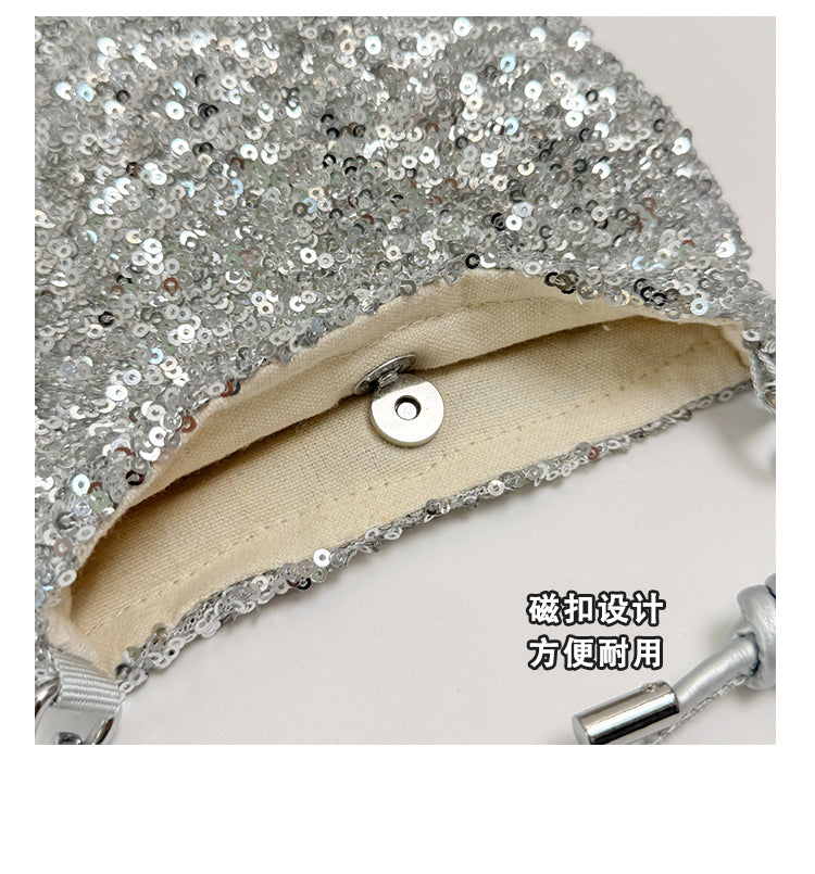 Adults Bucket Crossbody Bag In PU Leather With Sequins, Stylish And Suitable For All Seasons