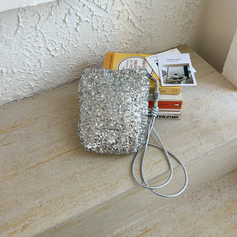 Adults Bucket Crossbody Bag In PU Leather With Sequins, Stylish And Suitable For All Seasons