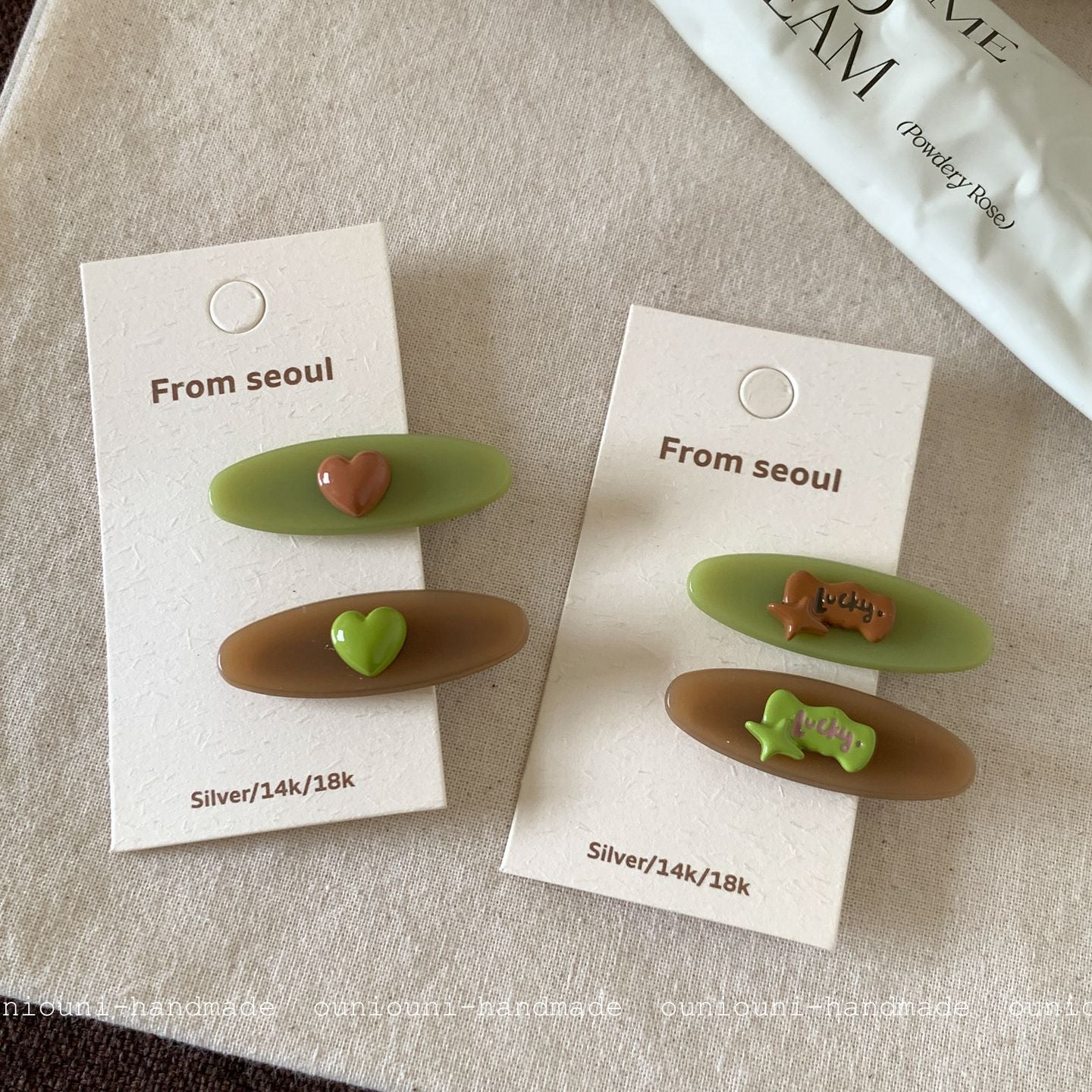 New Style Heart Shape Hairpin In Grass Green Resin, 1 Pair, Perfect For Spring & Summer