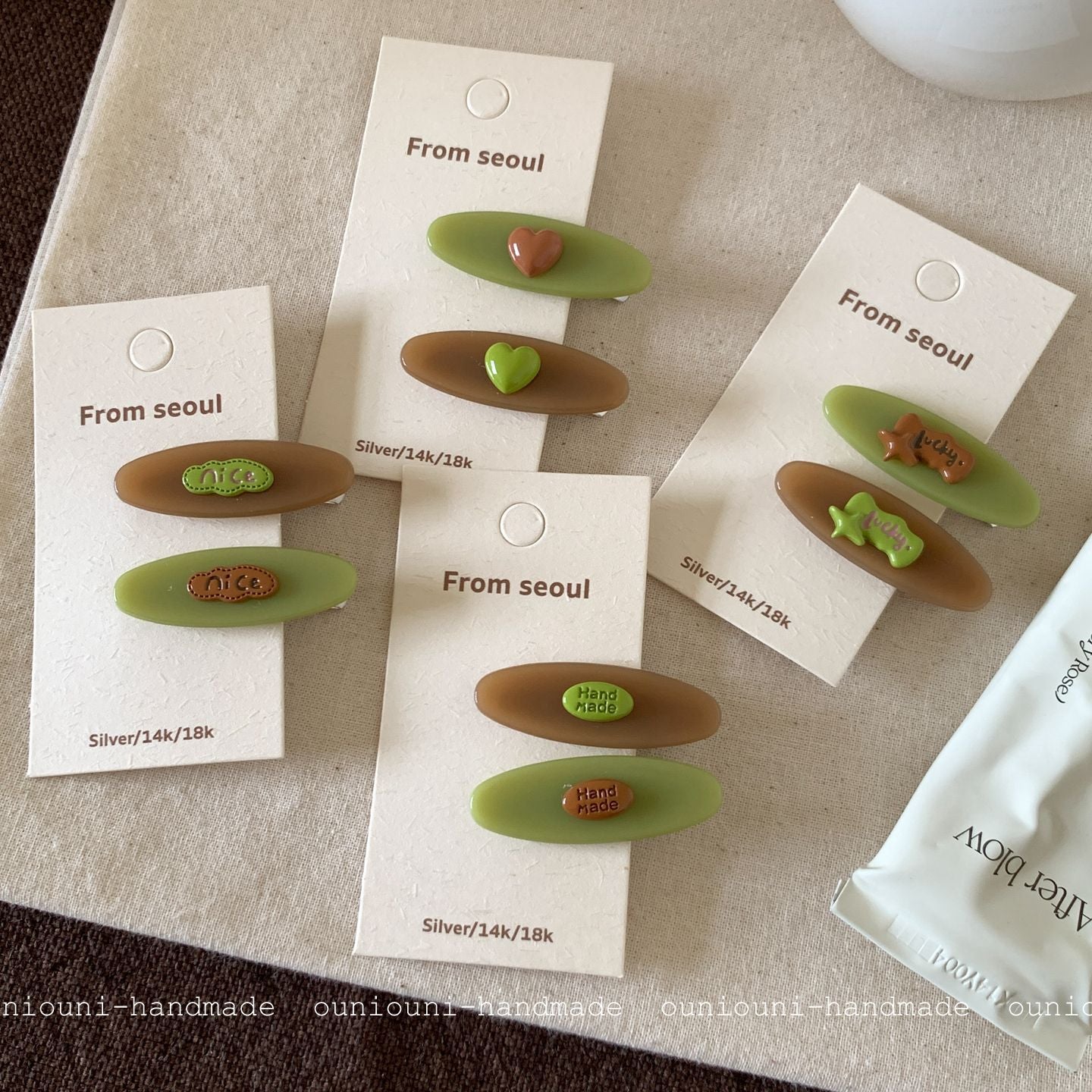New Style Heart Shape Hairpin In Grass Green Resin, 1 Pair, Perfect For Spring & Summer