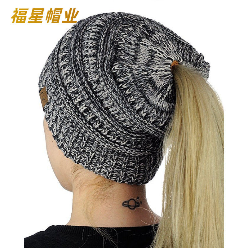 European-style Popular Hat Children's Winter Outdoor Warm Wool Empty Top Ponytail Knit Hat Baotou Hat  Outlet