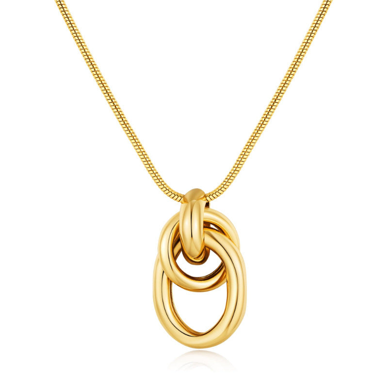 Oval Gold Necklace For Women Featuring Electroplated Copper Pendant