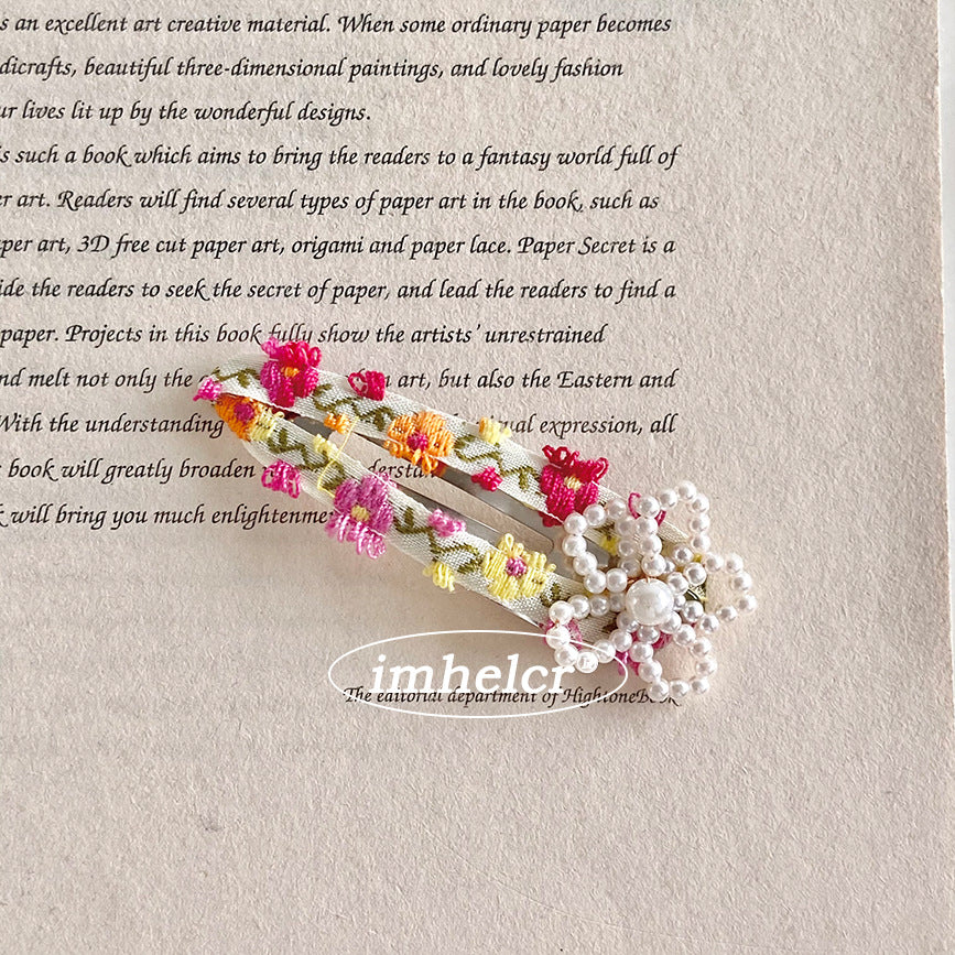 French Style Flowers Hairpin For Women With Mixed Materials Featuring Beads In Colour