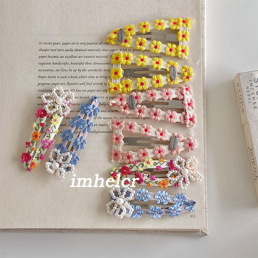 French Style Flowers Hairpin For Women With Mixed Materials Featuring Beads In Colour