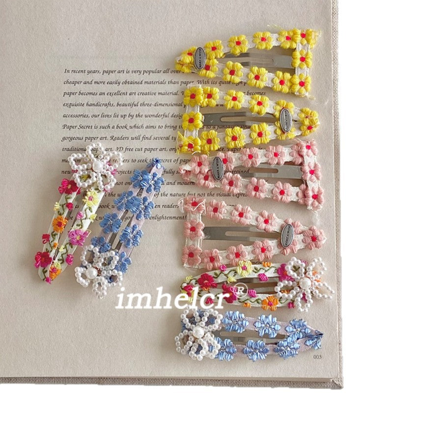 French Style Flowers Hairpin For Women With Mixed Materials Featuring Beads In Colour