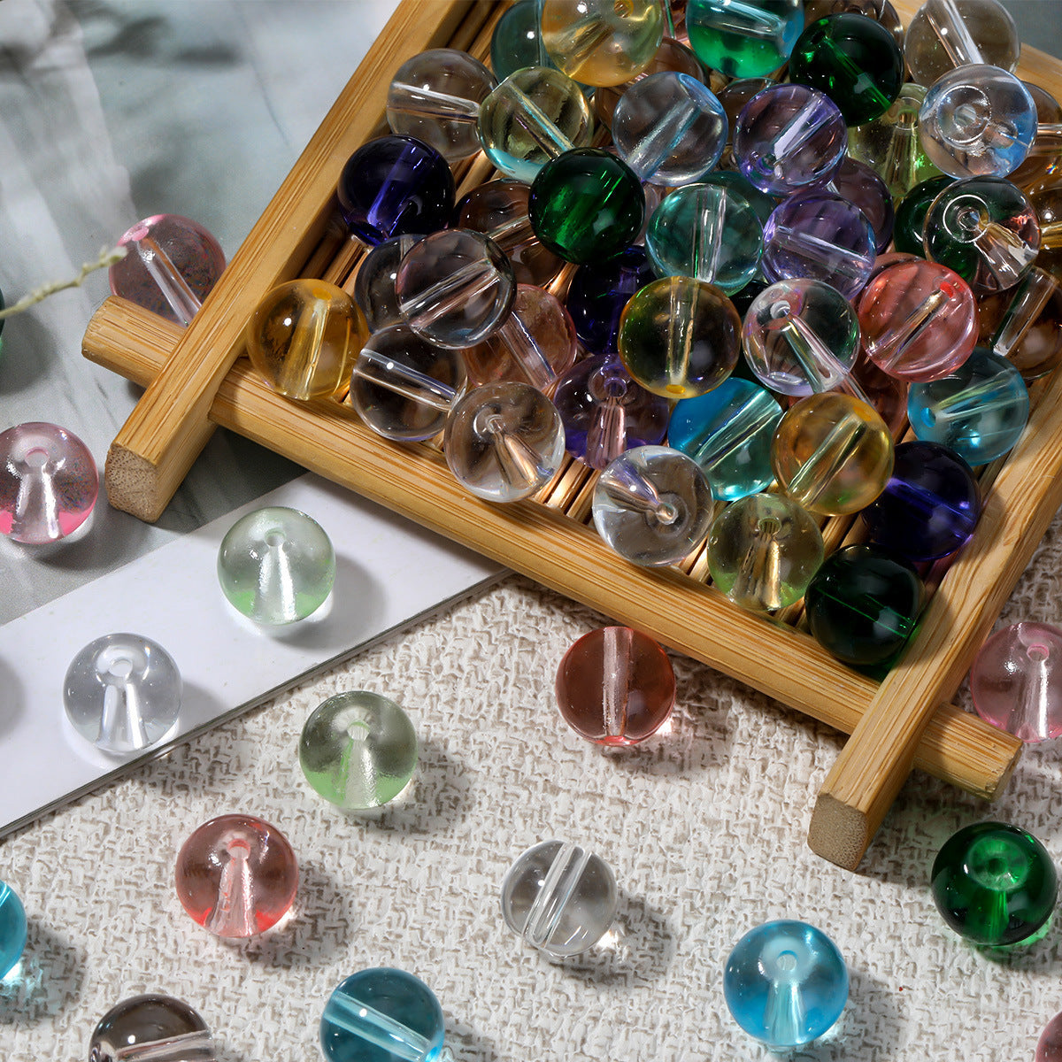 Colorful Transparent Glass Beads Ice Clear Round Loose Beads For DIY Jewelry Accessories Bracelet Material Sweet Style Painted Ball