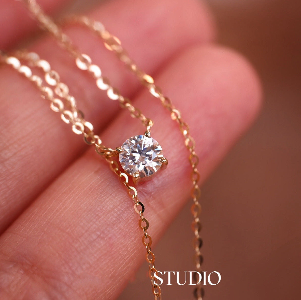 Sweet Geometric Pendant Necklace For Women In 925 Sterling Silver With Zircon Inlay And 18K Real Gold Plated Finish