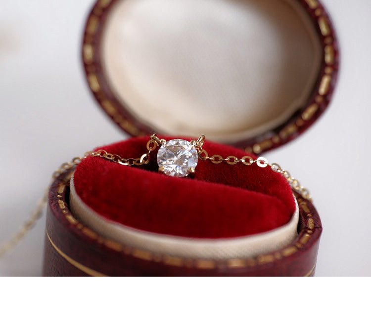 Sweet Geometric Pendant Necklace For Women In 925 Sterling Silver With Zircon Inlay And 18K Real Gold Plated Finish