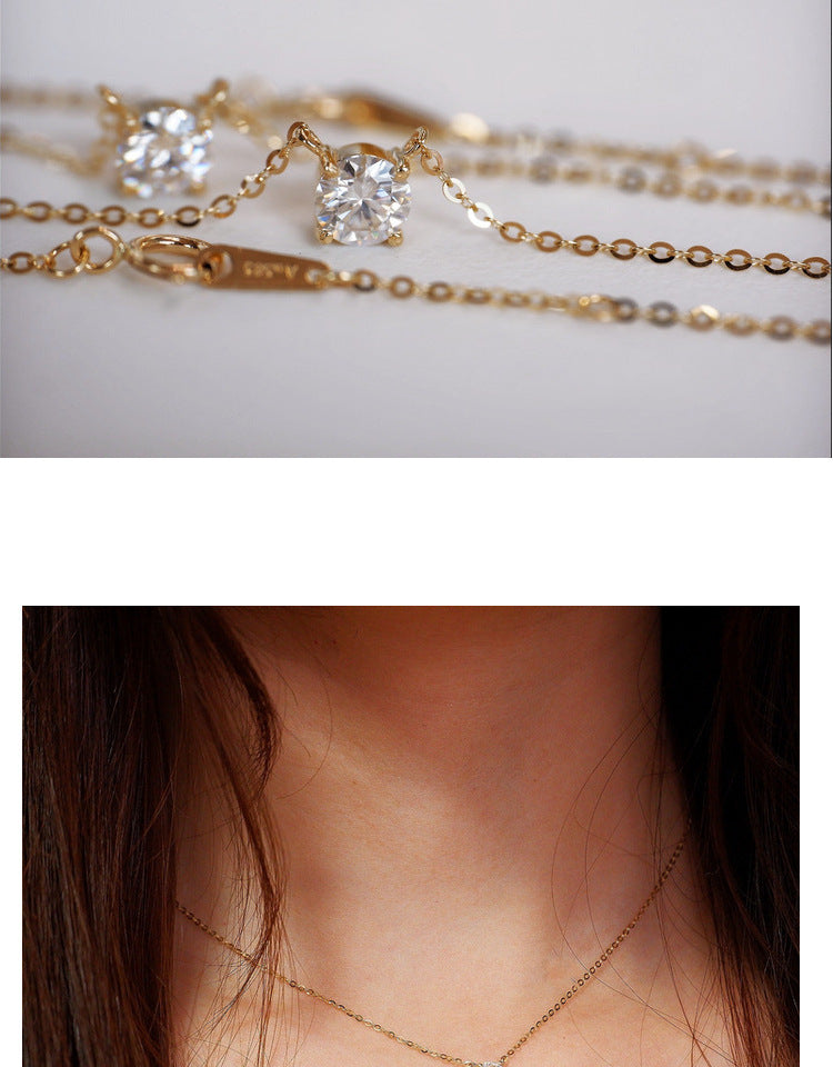 Sweet Geometric Pendant Necklace For Women In 925 Sterling Silver With Zircon Inlay And 18K Real Gold Plated Finish