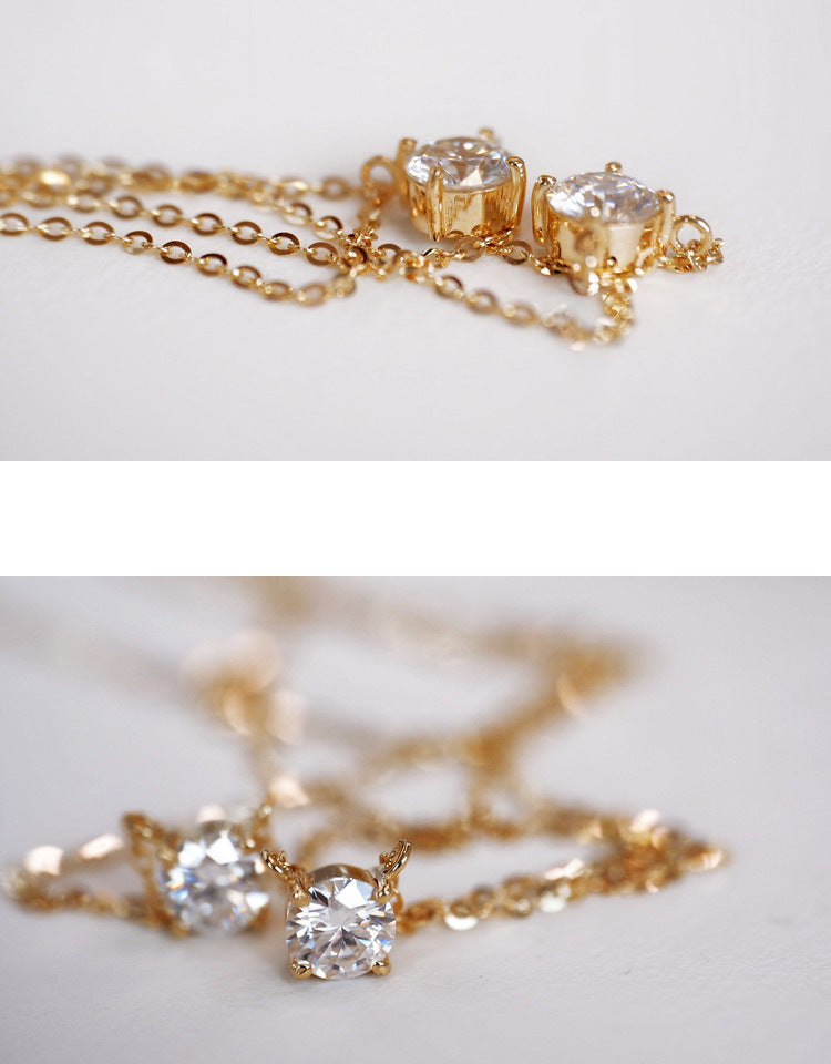 Sweet Geometric Pendant Necklace For Women In 925 Sterling Silver With Zircon Inlay And 18K Real Gold Plated Finish