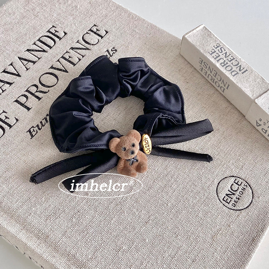 Little Bear New Style Satin Rubber Band Hair Accessory For Women In Dyed Black