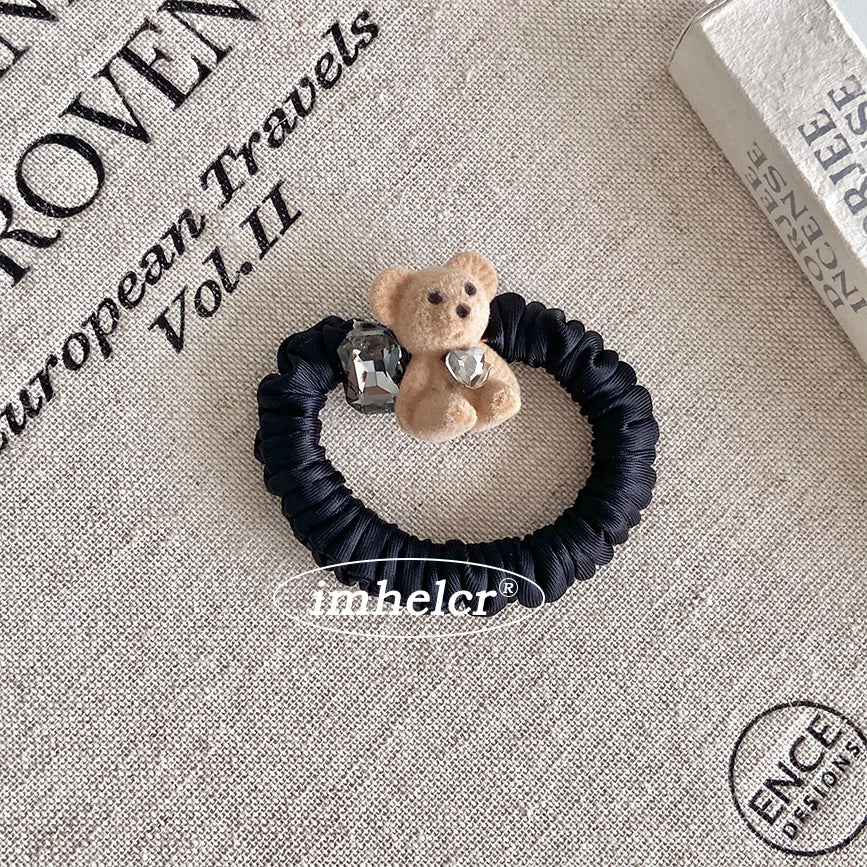 Little Bear New Style Satin Rubber Band Hair Accessory For Women In Dyed Black