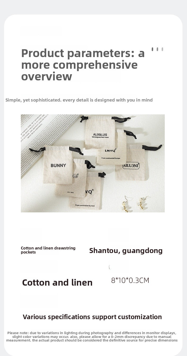 Customized Cotton Jewelry Packaging Bags With Drawstring Closure For Elegant Storage