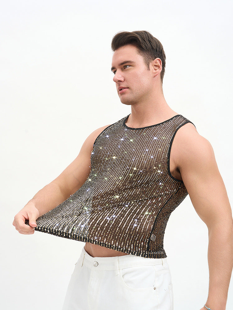 Solid Color Casual Sleeveless Vest With Sequins Featuring Pullover Design For Men