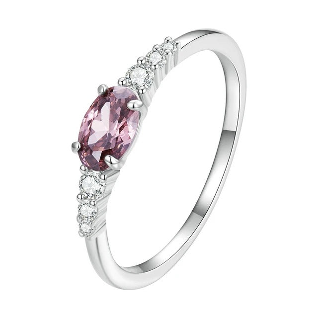 Geometric 925 Sterling Silver Women’s Ring With Purple Zircon, Featuring Electroplated Finish