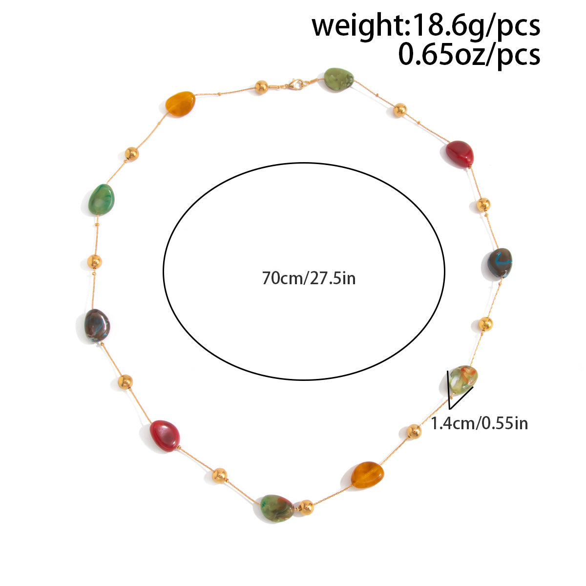 Handmade Bohemian Tie Dye Long Necklace For Women With Resin Inlay On Beaded Chain In Colour