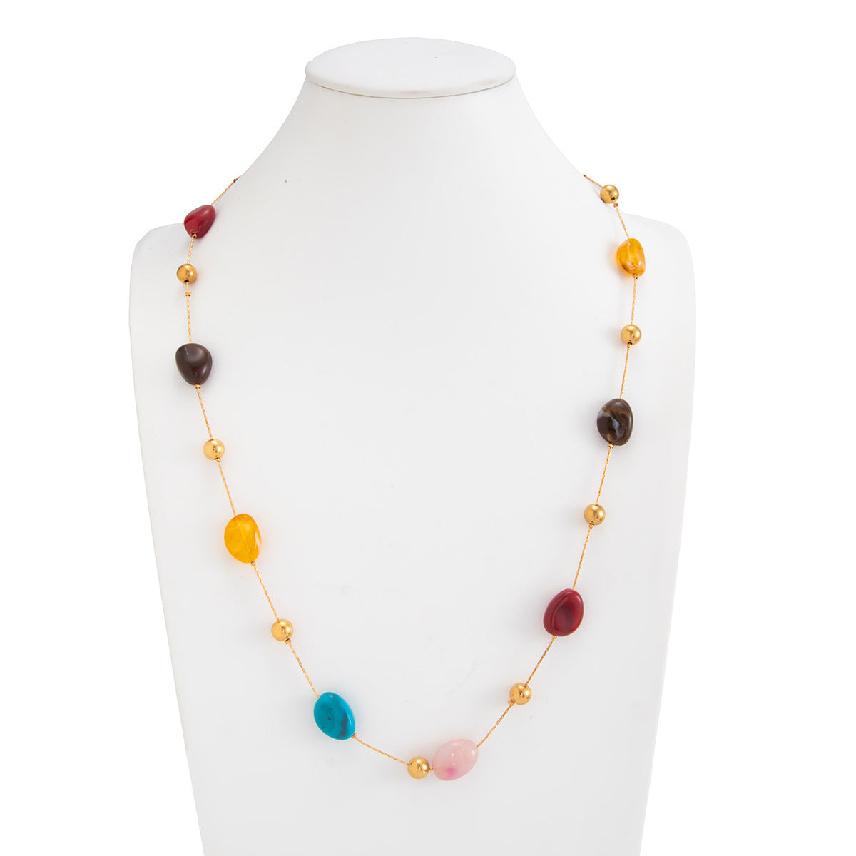 Handmade Bohemian Tie Dye Long Necklace For Women With Resin Inlay On Beaded Chain In Colour