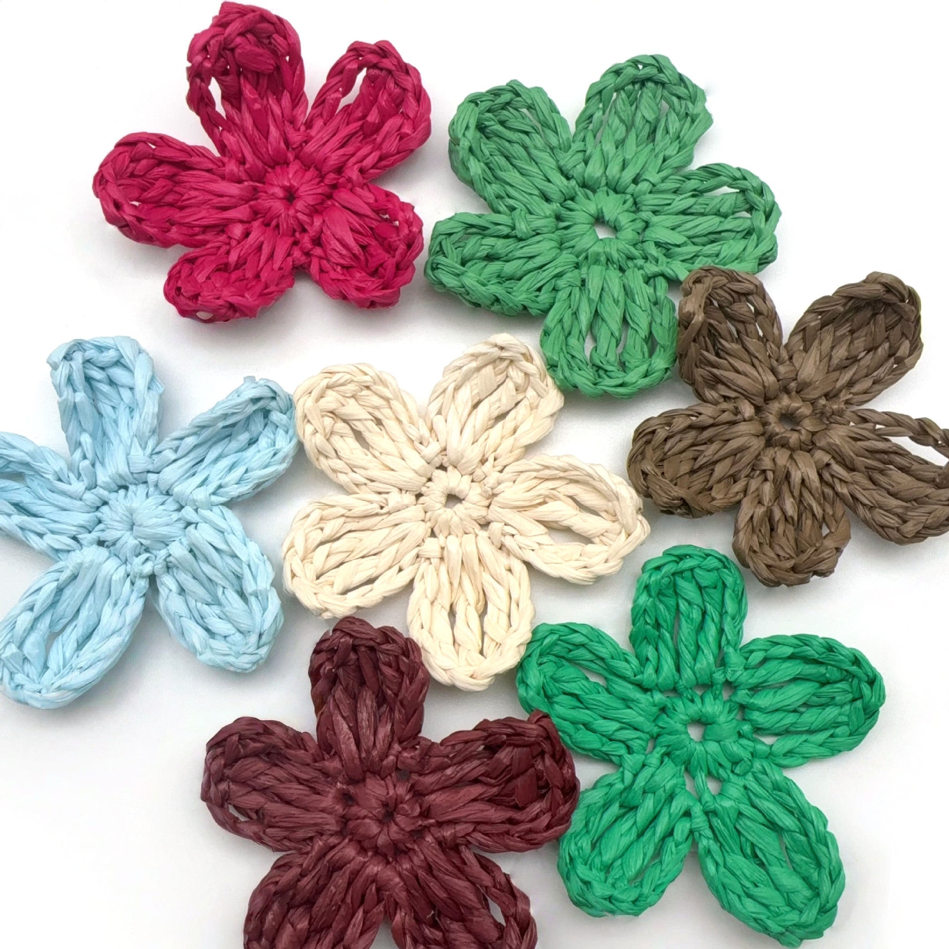 Original Design Knitted Raffia Flowers Jewelry Accessories In Rose Red