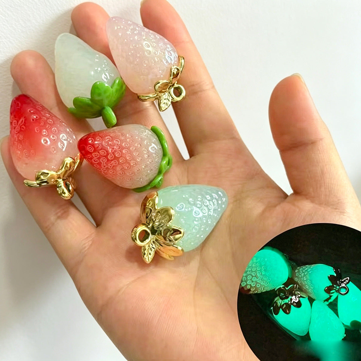 Luminous Resin Strawberry Jewelry Accessories In Pastoral Style With Eye-Catching Glow