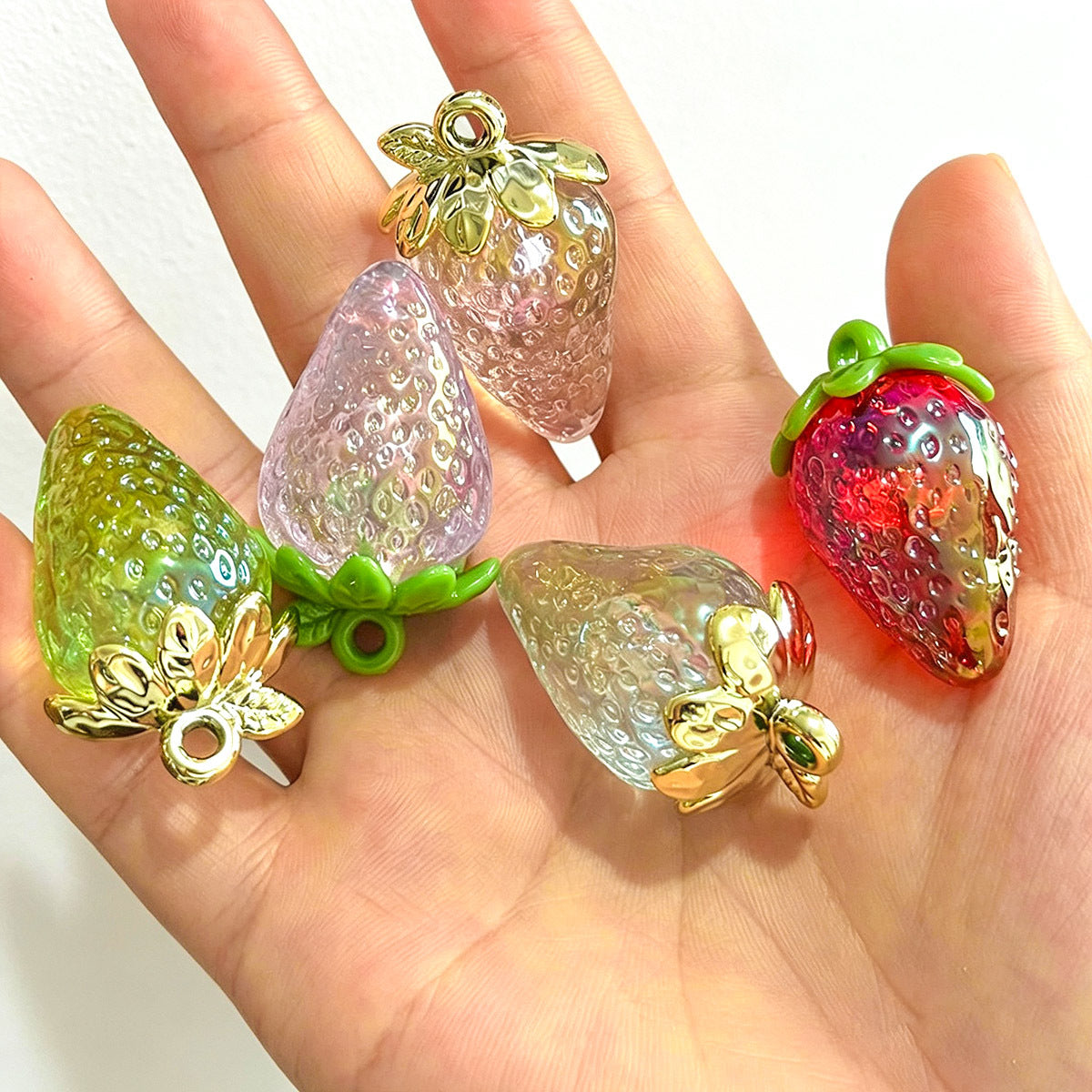 Luminous Resin Strawberry Jewelry Accessories In Pastoral Style With Eye-Catching Glow