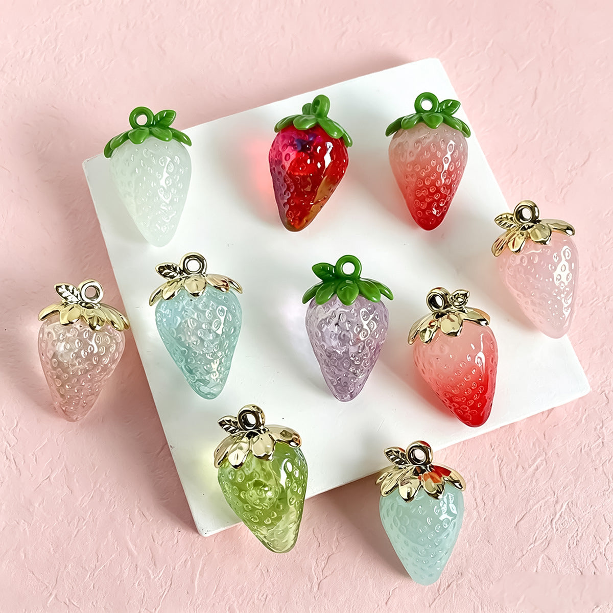 Luminous Resin Strawberry Jewelry Accessories In Pastoral Style With Eye-Catching Glow