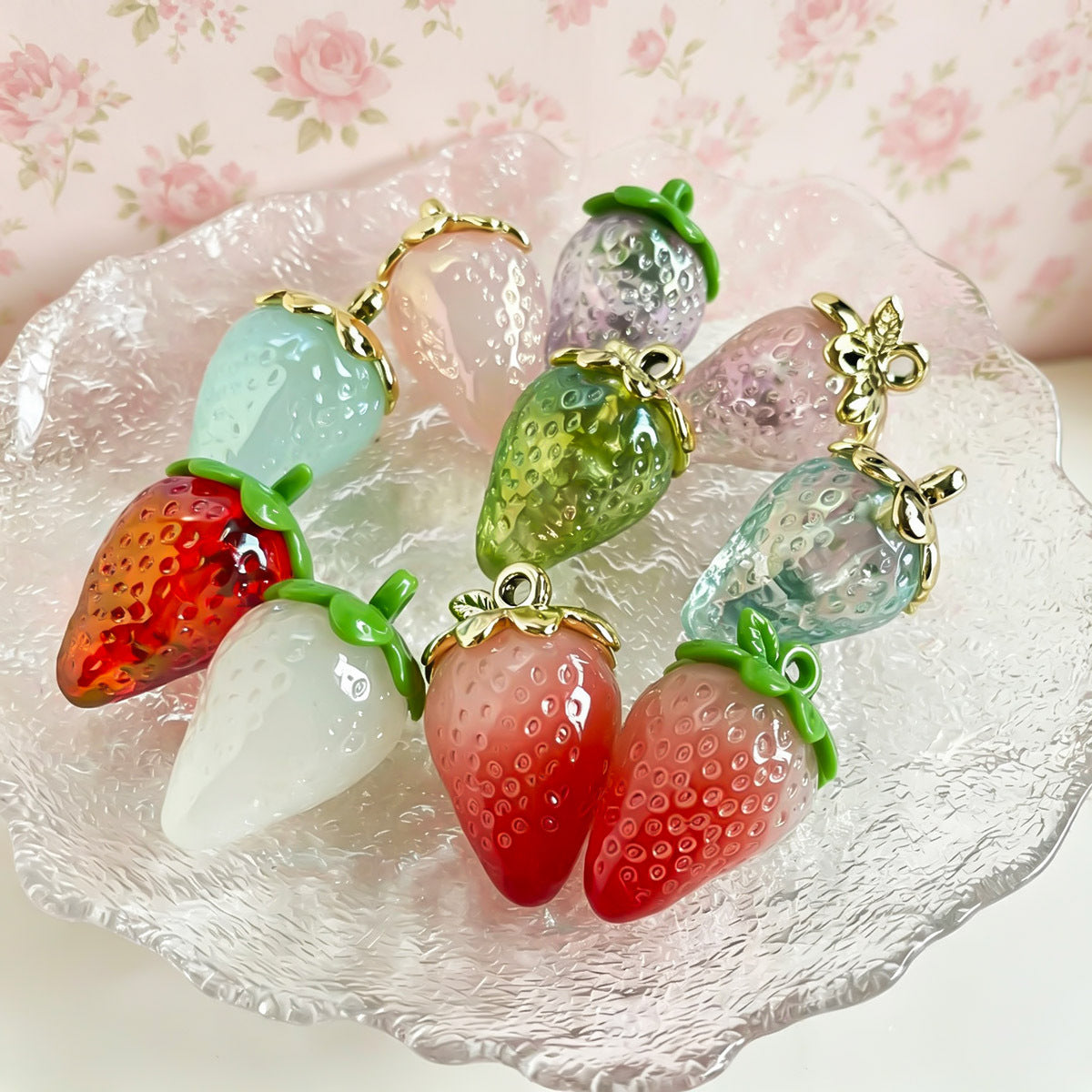 Luminous Resin Strawberry Jewelry Accessories In Pastoral Style With Eye-Catching Glow