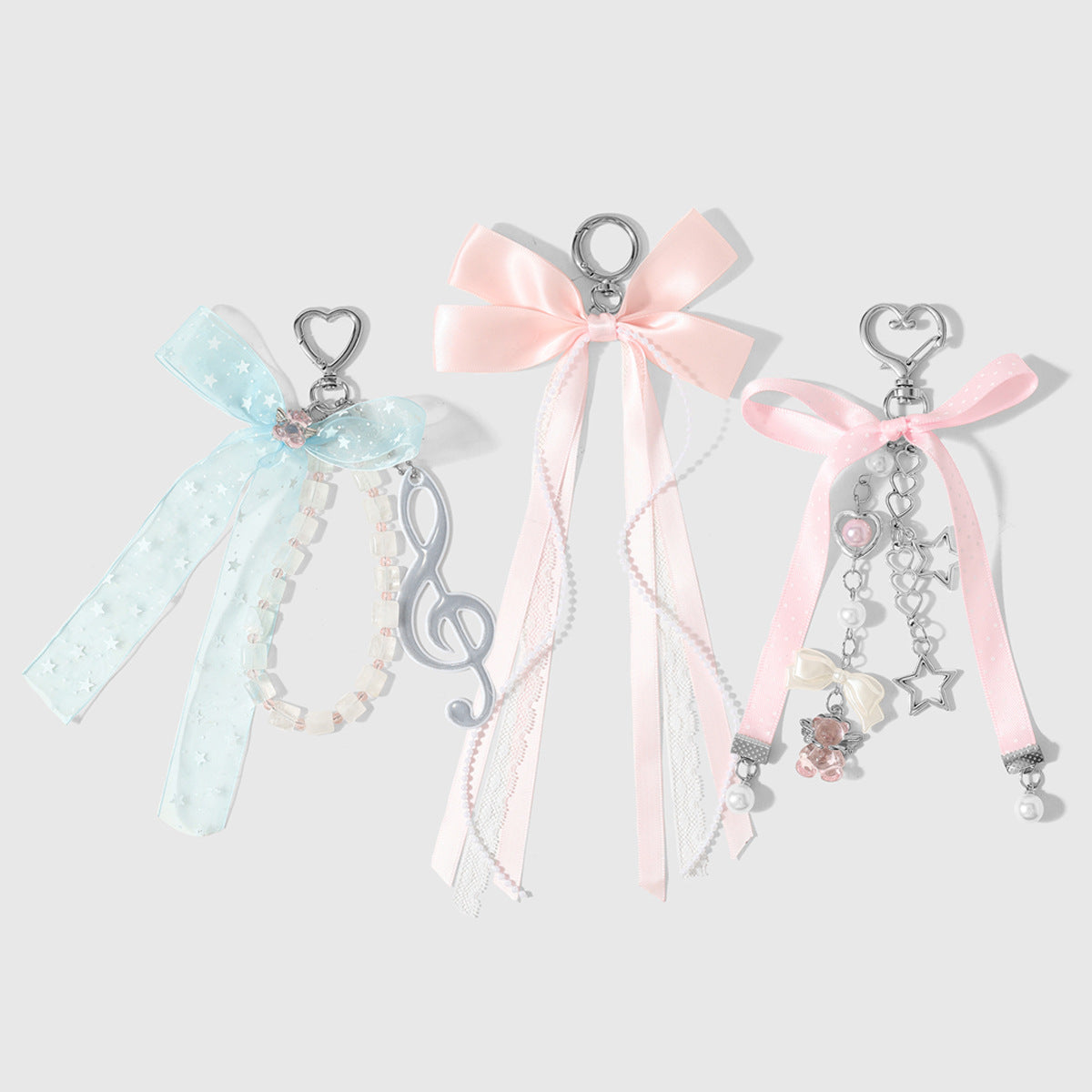 Blue Bow Tie Key Chain Made Of Polyester Featuring Natural Stone Inlay