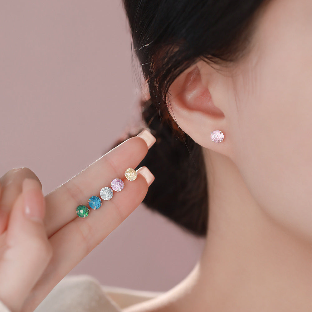 Fireworks Stud Earrings For Women In S999 Silver With Zircon Inlay, Perfect For Daily Wear