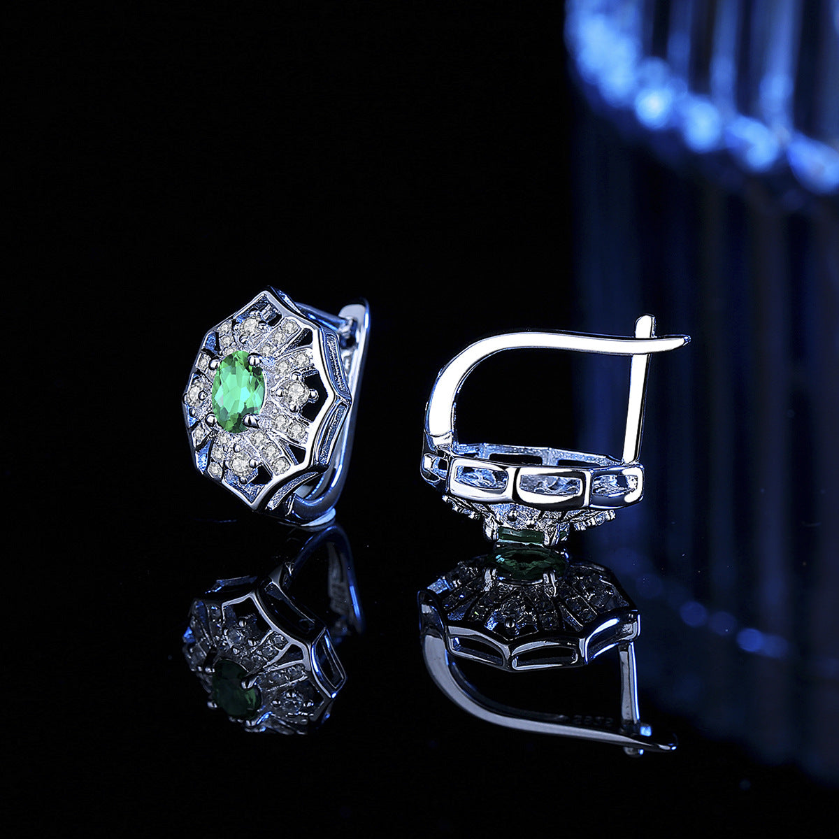 Geometric Stud Earrings For Women In 925 Sterling Silver With Electroplated Gold Plating And Zircon Inlay