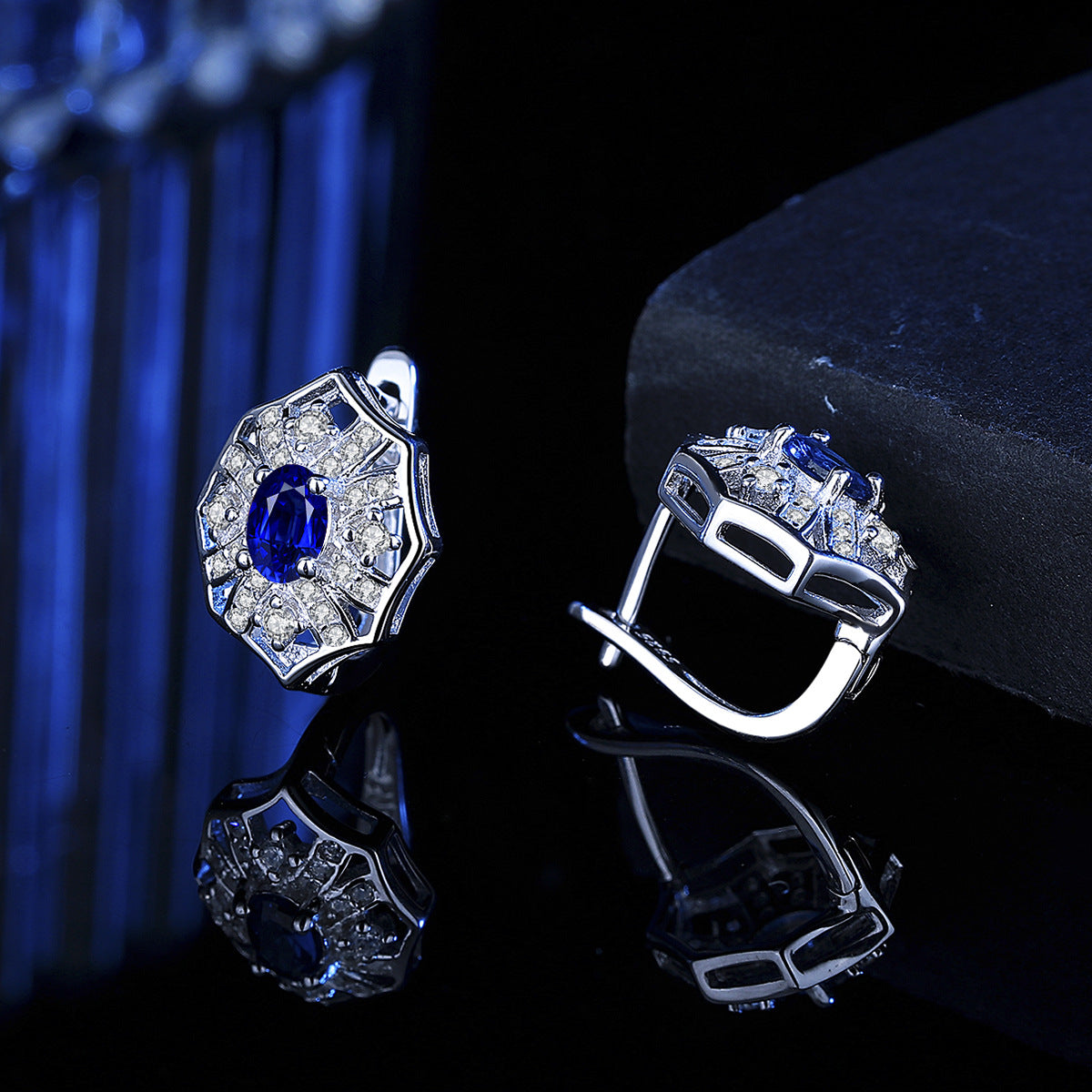 Geometric Stud Earrings For Women In 925 Sterling Silver With Electroplated Gold Plating And Zircon Inlay
