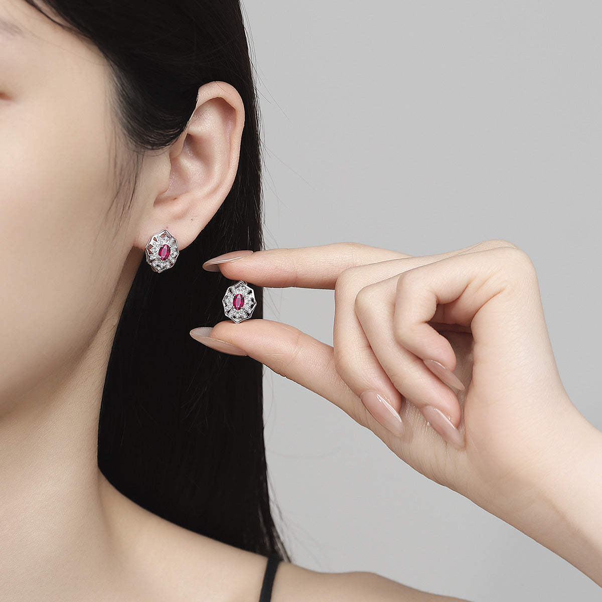 Geometric Stud Earrings For Women In 925 Sterling Silver With Electroplated Gold Plating And Zircon Inlay