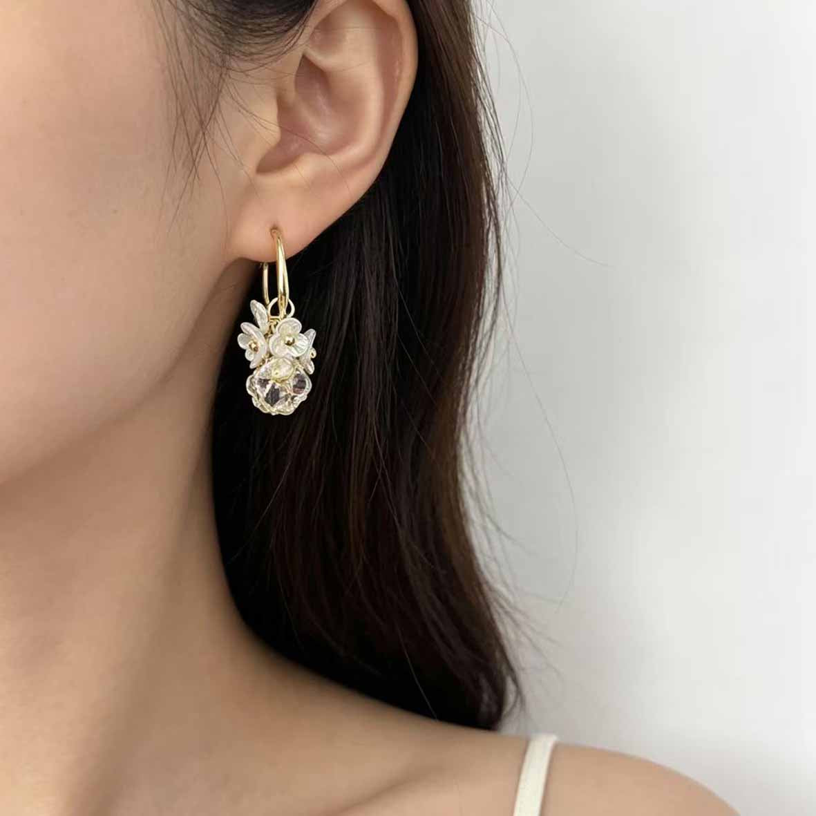 Electroplated Flowers Earrings For Women In Copper With Water Plating And 0.03µm-0.05µm Thickness