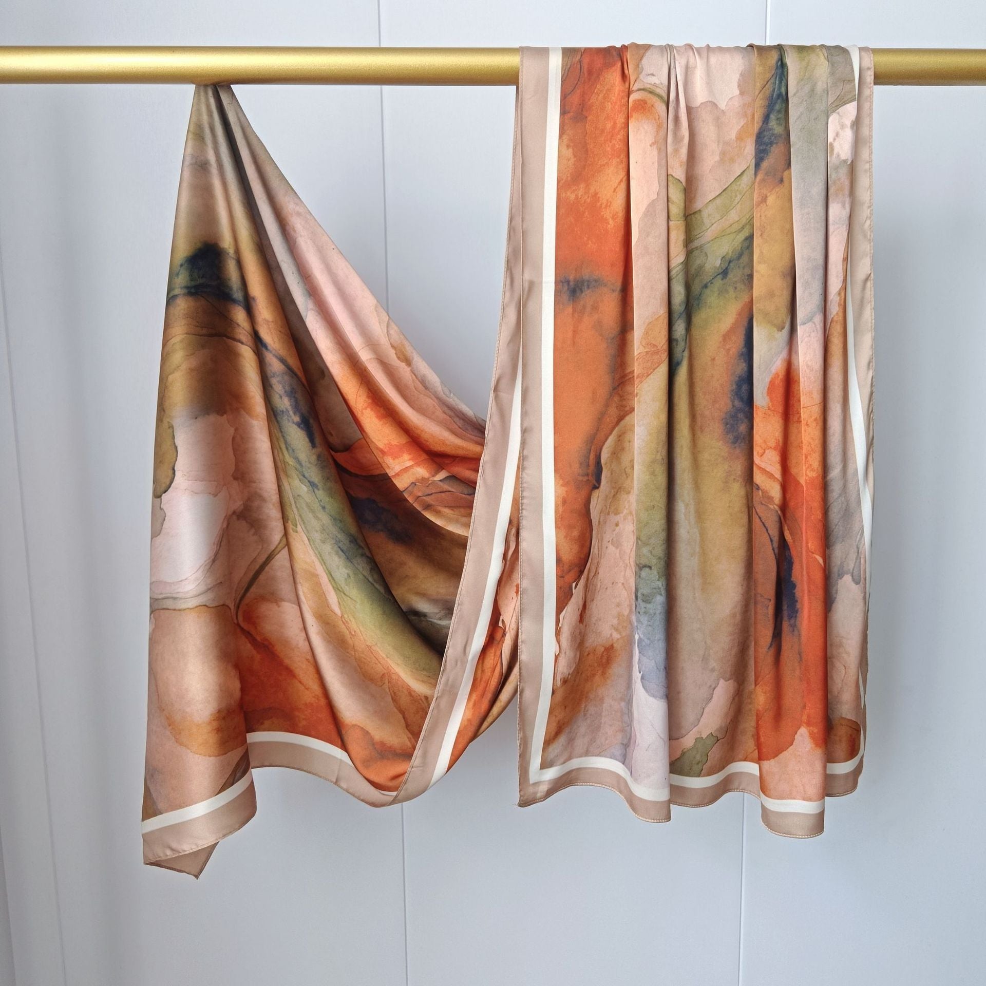 Marble Pattern Satin Scarf For Women, Perfect For Autumn Season