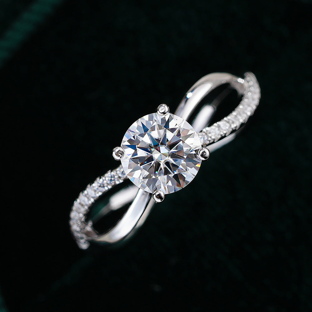 Sweet Crown Open Ring For Women In 925 Sterling Silver With Moissanite Featuring Claw Setting