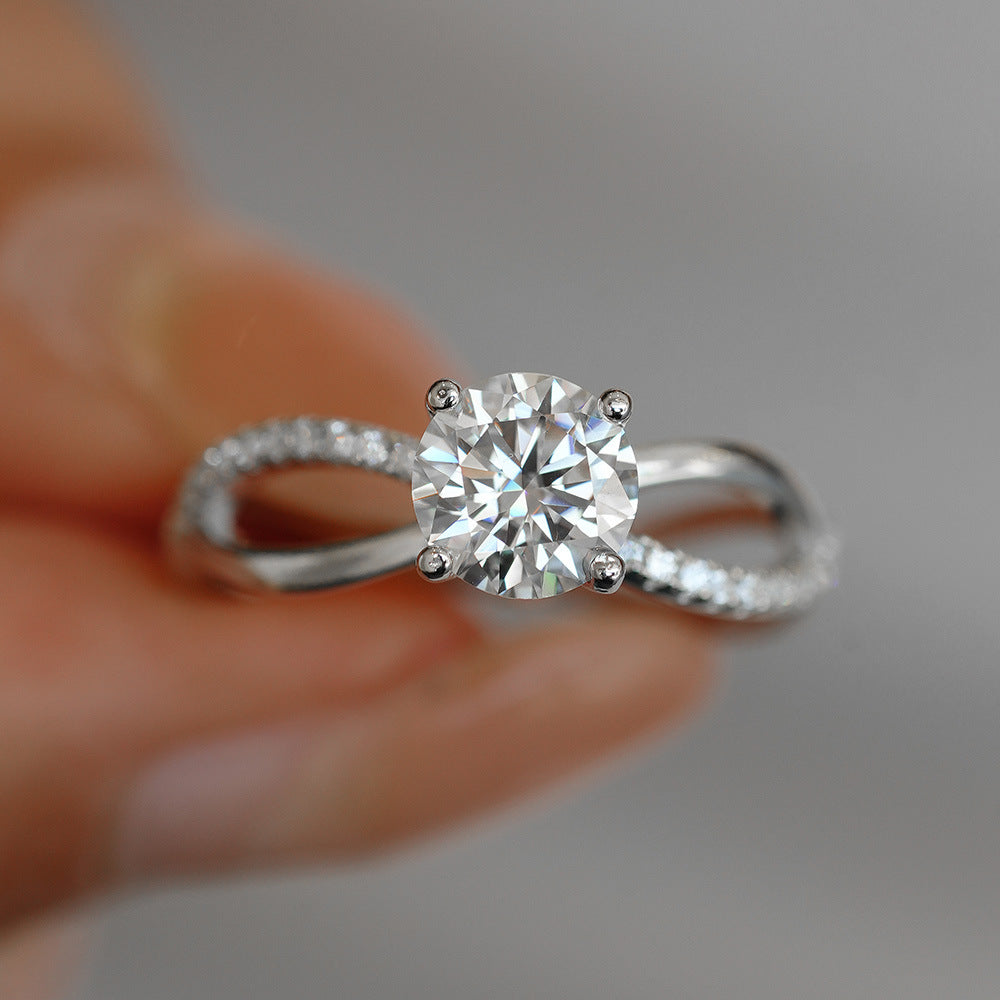 Sweet Crown Open Ring For Women In 925 Sterling Silver With Moissanite Featuring Claw Setting