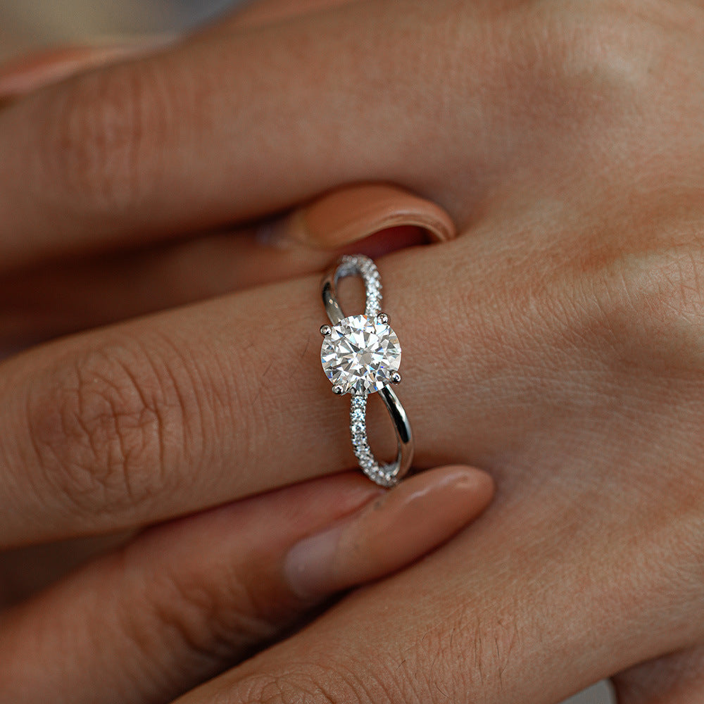 Sweet Crown Open Ring For Women In 925 Sterling Silver With Moissanite Featuring Claw Setting