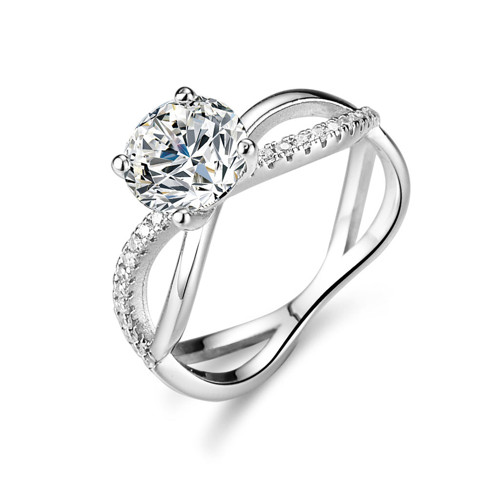 Sweet Crown Open Ring For Women In 925 Sterling Silver With Moissanite Featuring Claw Setting