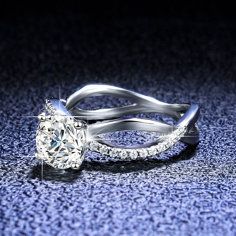 Sweet Crown Open Ring For Women In 925 Sterling Silver With Moissanite Featuring Claw Setting