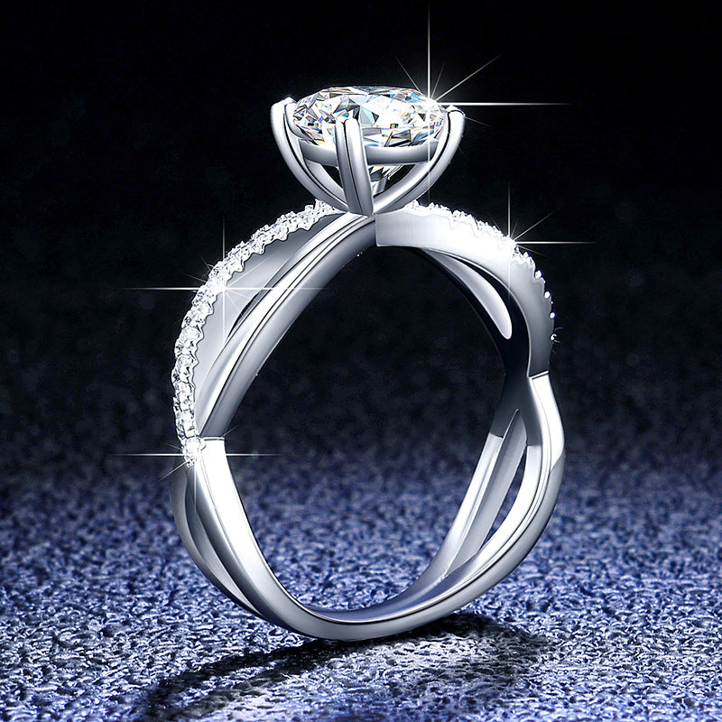 Sweet Crown Open Ring For Women In 925 Sterling Silver With Moissanite Featuring Claw Setting