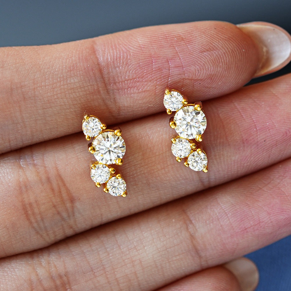 Geometric Asymmetrical Stud Earrings For Women In 925 Sterling Silver With Moissanite Inlay