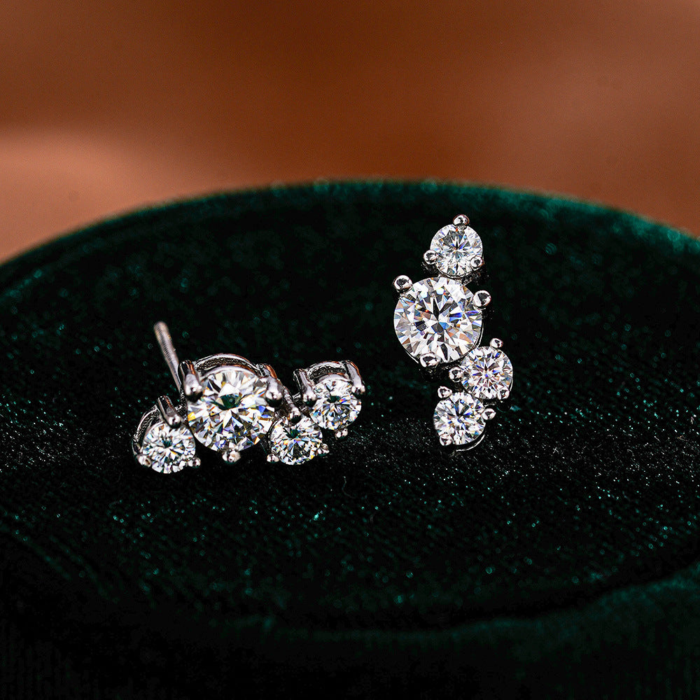 Geometric Asymmetrical Stud Earrings For Women In 925 Sterling Silver With Moissanite Inlay