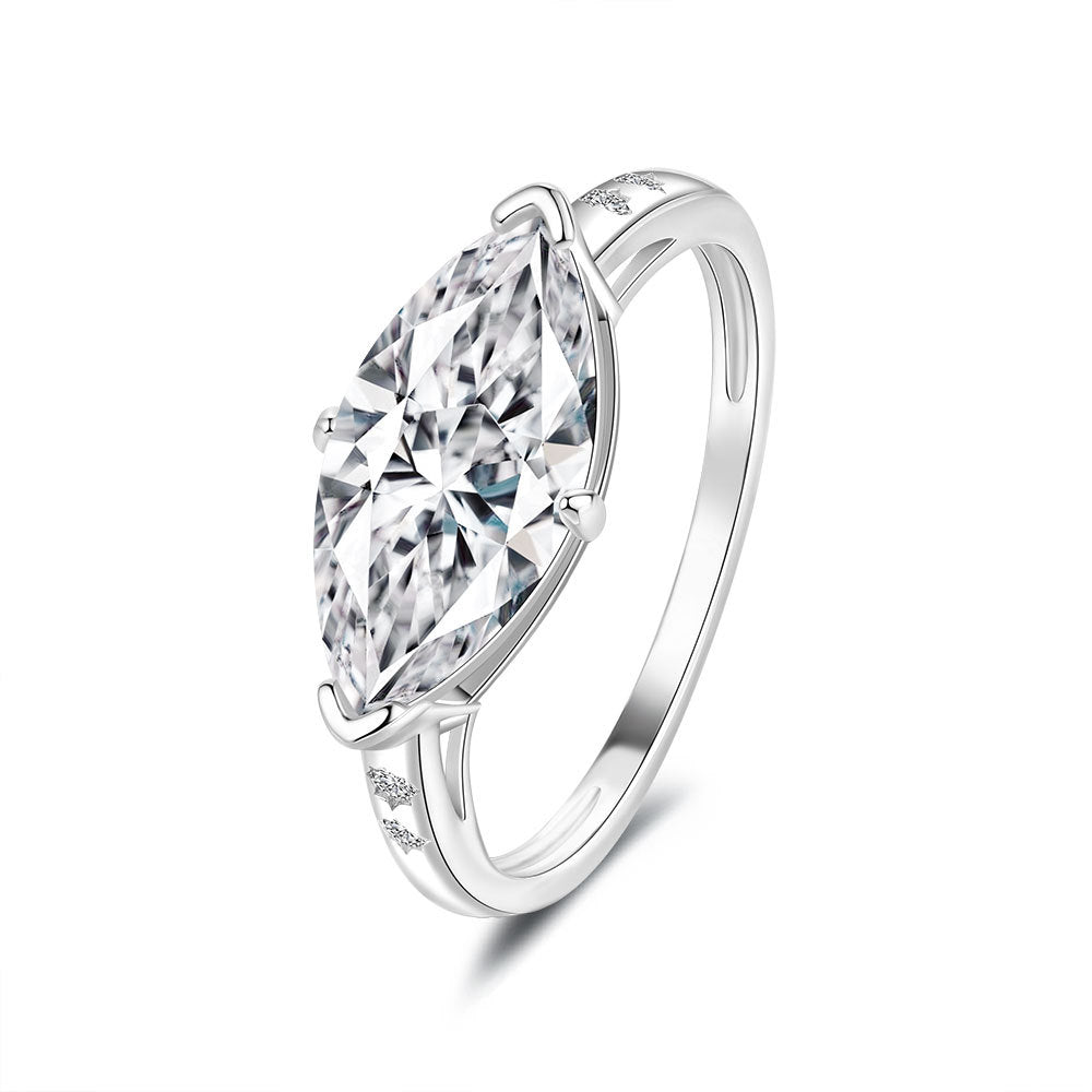Marquise-cut 1.0ct Moissanite Ring For Women In 925 Sterling Silver Featuring Geometric Design