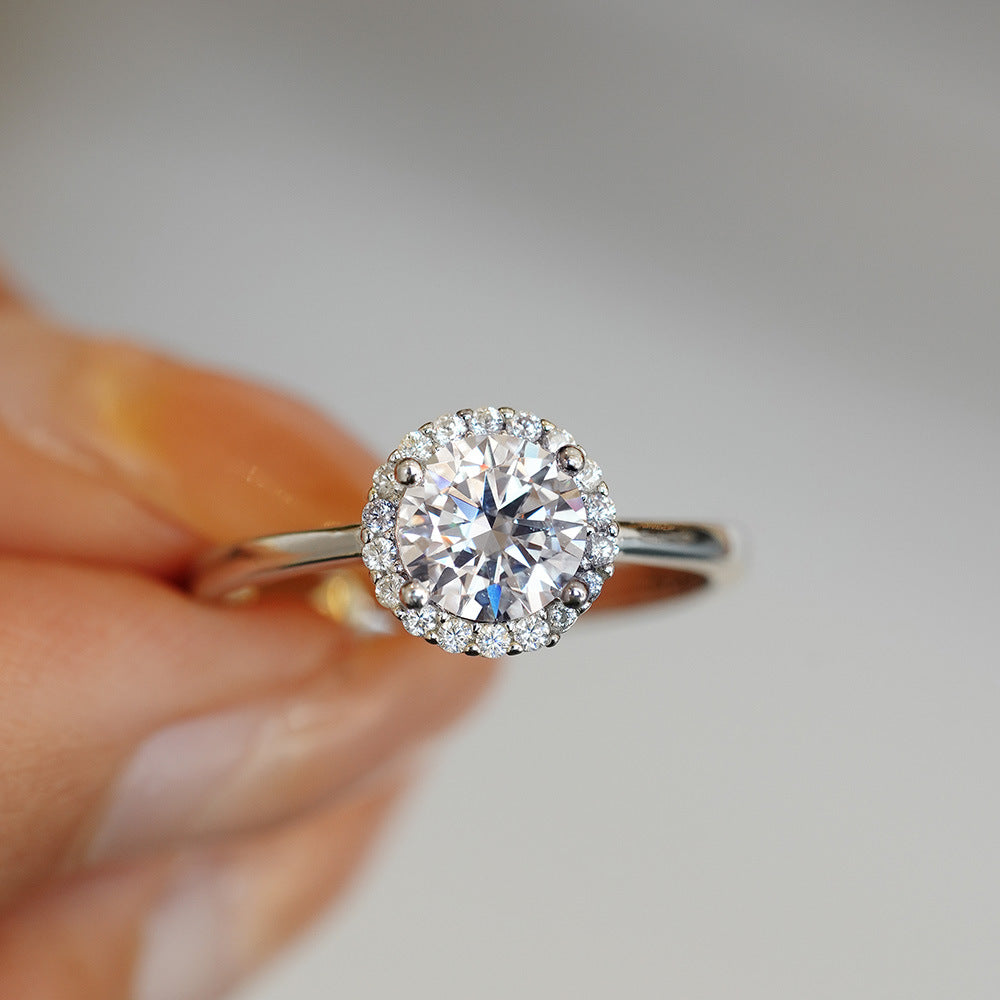 Luxurious Geometric Women’s Ring In 925 Sterling Silver With Moissanite Featuring Claw Setting For Wedding Season