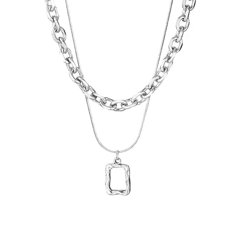 Geometric Double Layer Necklaces In New Style For Women, Silver Alloy With Electroplated Finish Pendant