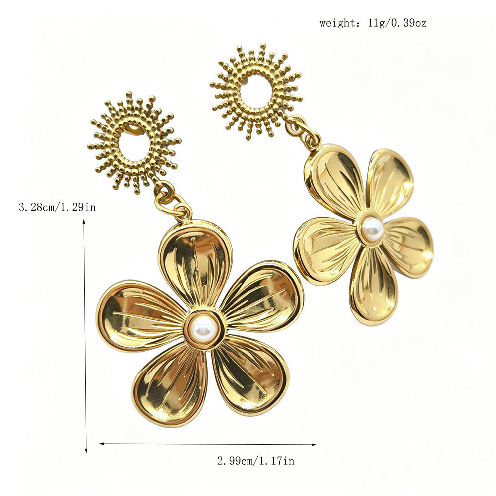 Flowers Earrings For Women Featuring 18K Real Gold Plated Design With 304 Stainless Steel Ear Pins
