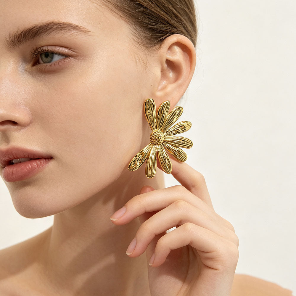 Flowers Earrings For Women Featuring 18K Real Gold Plated Design With 304 Stainless Steel Ear Pins